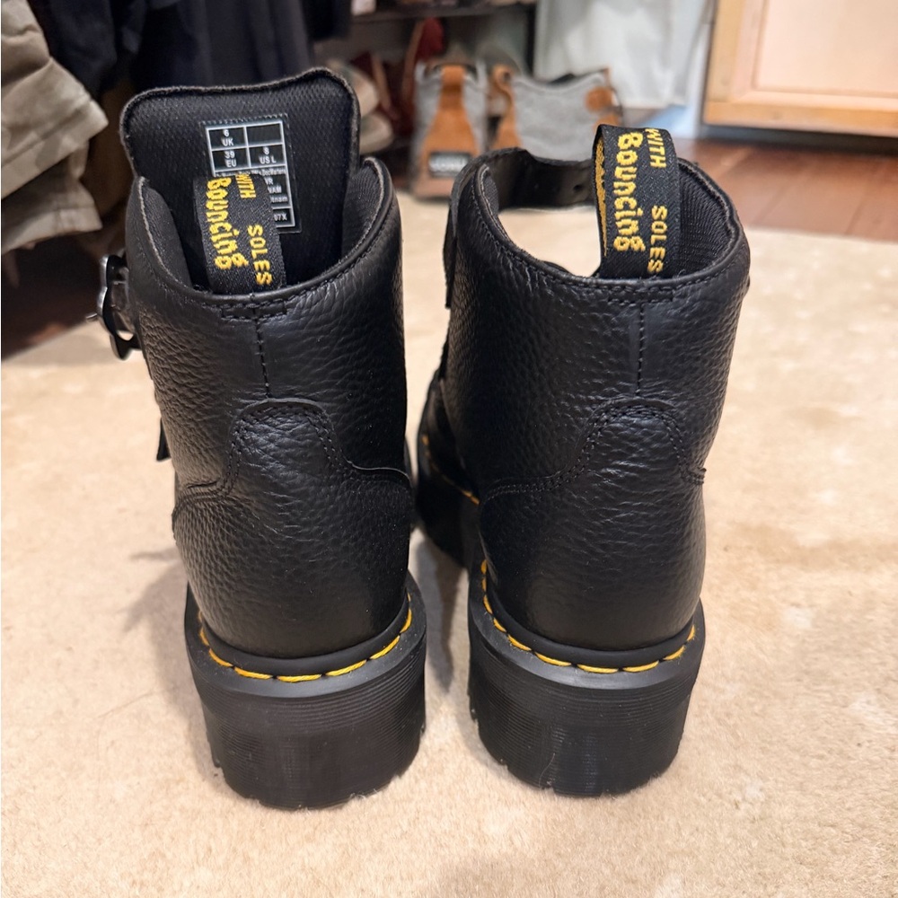 Dr. Martens Black Leather Boots with Yellow Stitching - Picture 3 of 5
